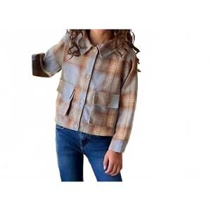 NEW POPPET & FOX cropped jacket in grey, brown & beige